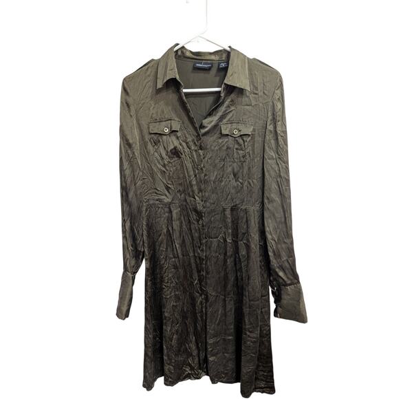 Moda International Dresses & Skirts - Moda International size S long sleeve collared 100% silk olive green midi dress